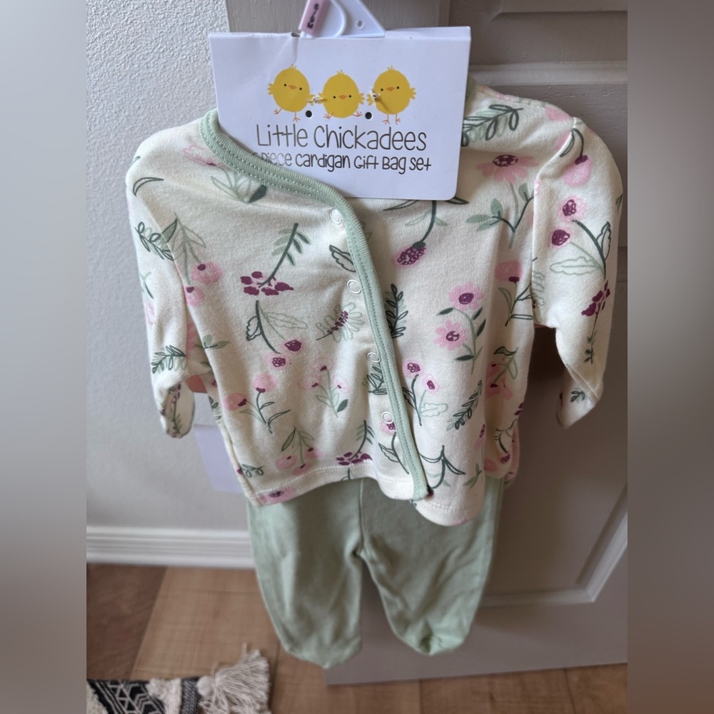 Little Chickadees Baby Cardigan and Pants Set